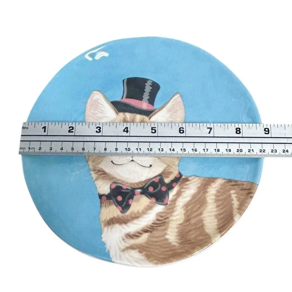 Pier 1 Party Cats Salad Dessert Plate Blue Tabby Cat Top Hat Replacement‎ 8.75